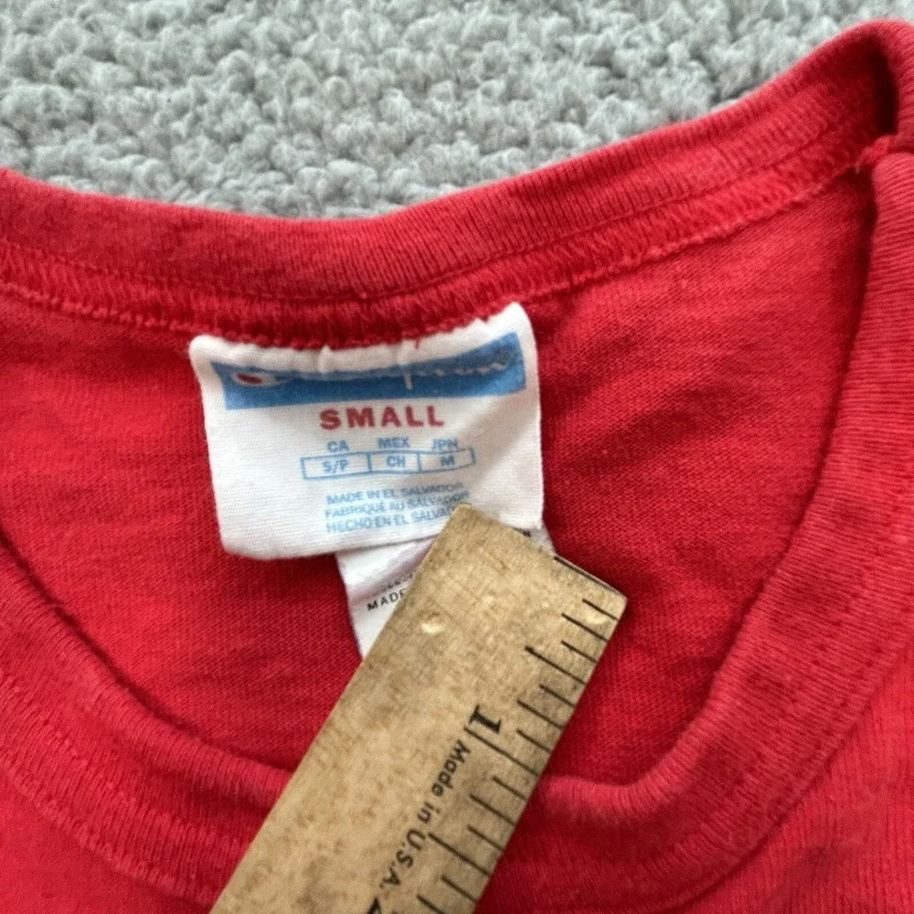 Champion Tshirt Men Small Red Bulldog Logo Mascot‎ Patch Sports